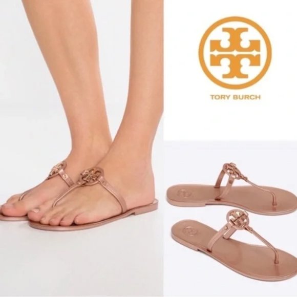 Sz 8 Tory Burch Mini Miller Jelly Thong Sandals Rose Gold - Picture 2 of 16